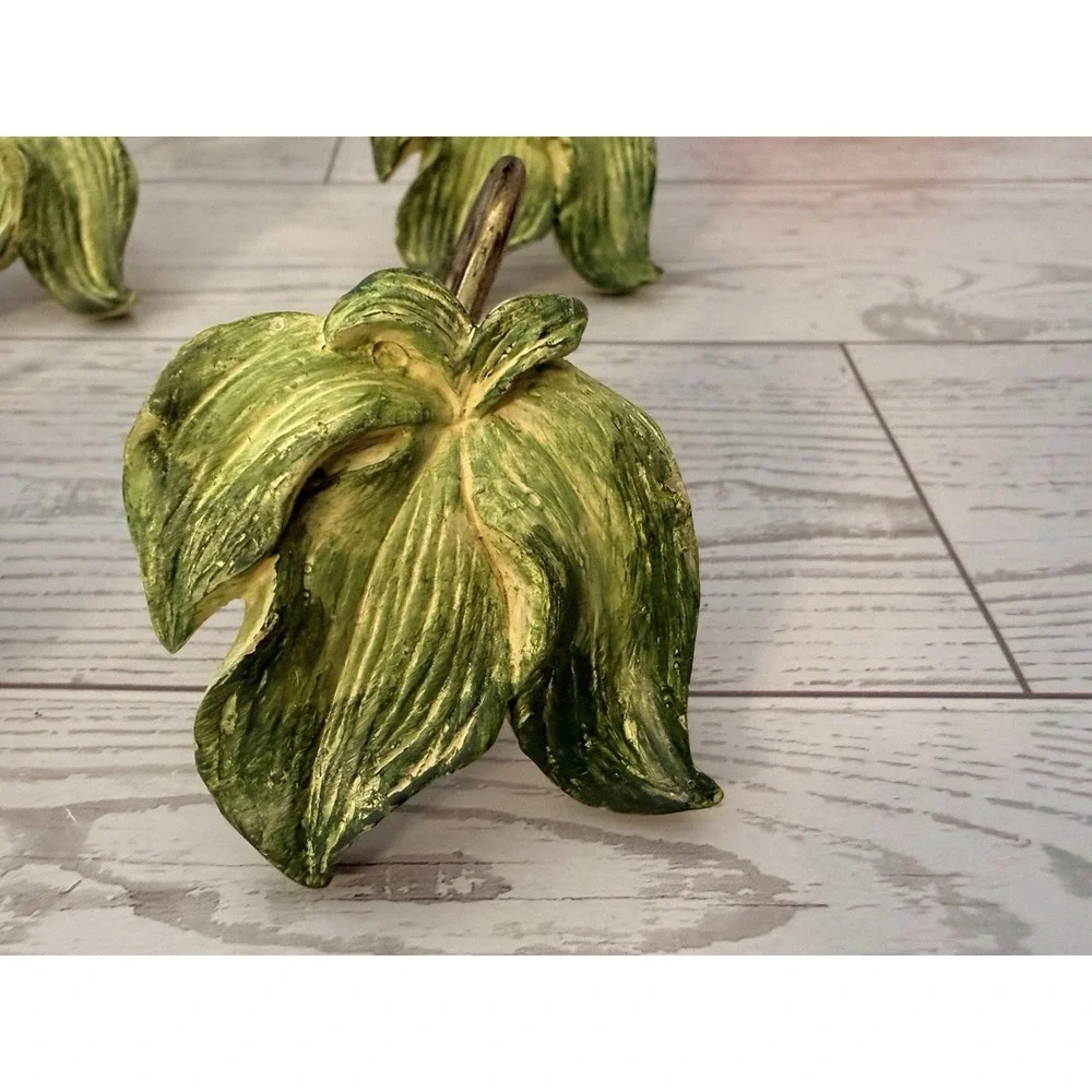 Set of 23 Green Leaves Shower Curtain Hooks Vintage Gold Tone Metal‎ Nature GUC